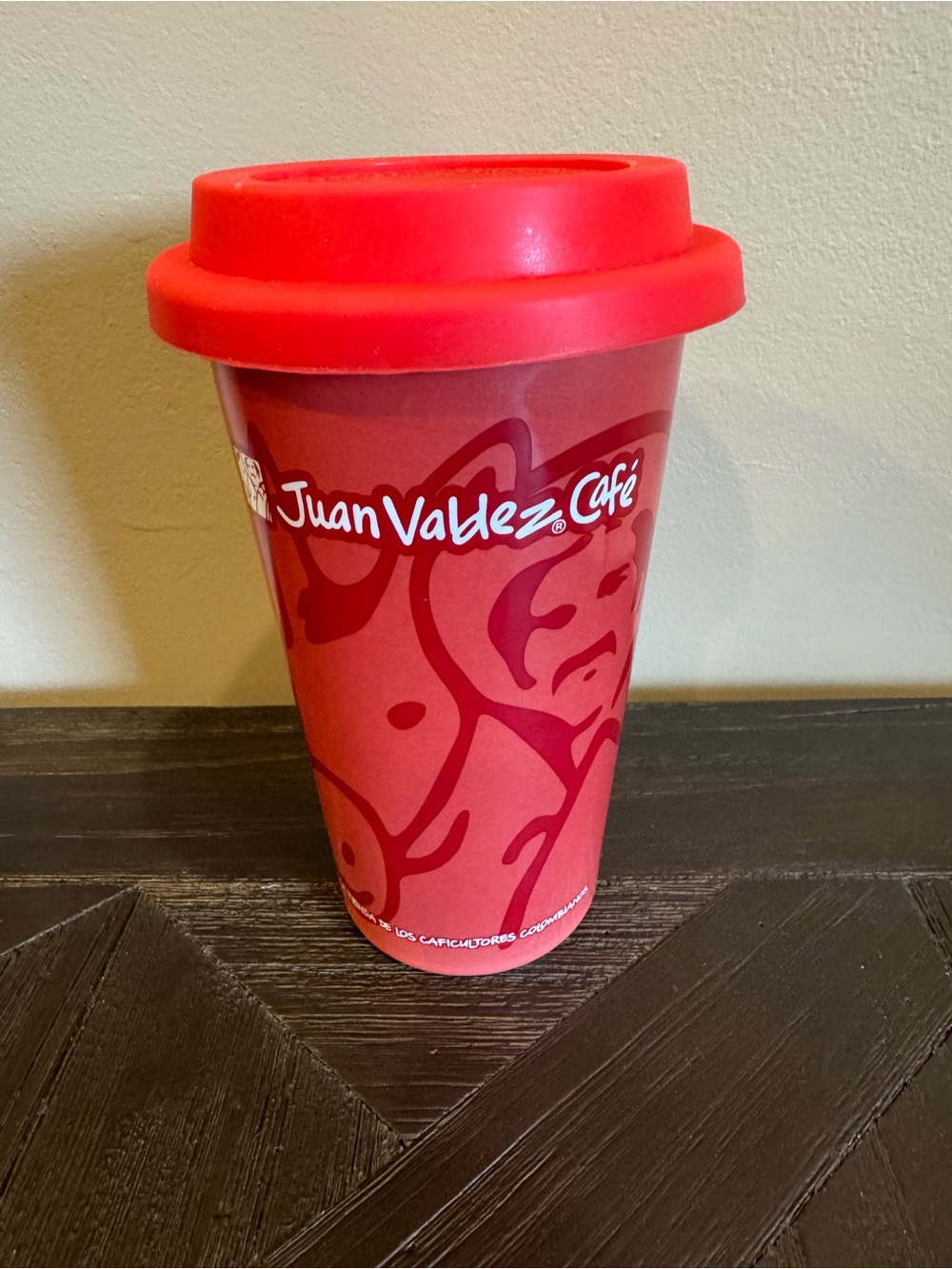 Juan Valdez Café ceramic Reusable Red Travel Mug vintage w/lid Spanish words